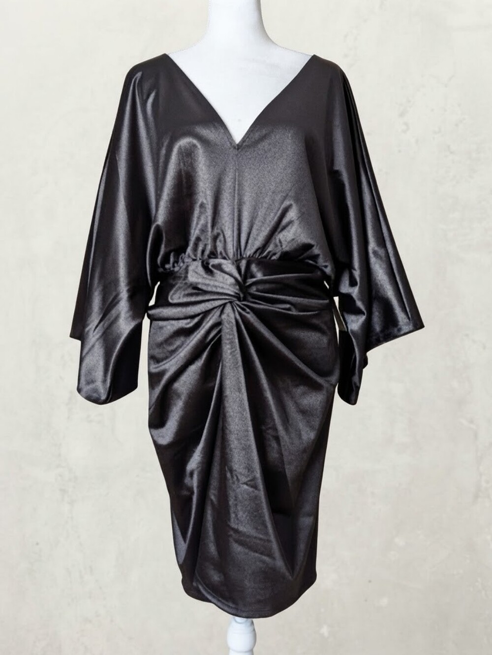 NWT Express Black Satin Twist Front Mini Dress Size M